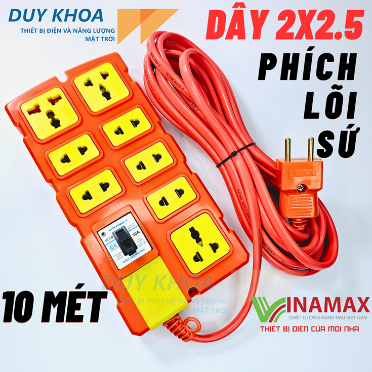 Ổ cắm điện chịu tải 8 lõi sứ Vinamax CB30A lõi sứ chống cháy nhựa chống vỡ