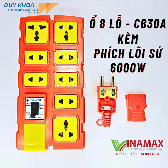 Combo Ổ cắm điện chịu tải lõi sứ kèm phích lõi sứ chịu tải 6000W Vinamax
