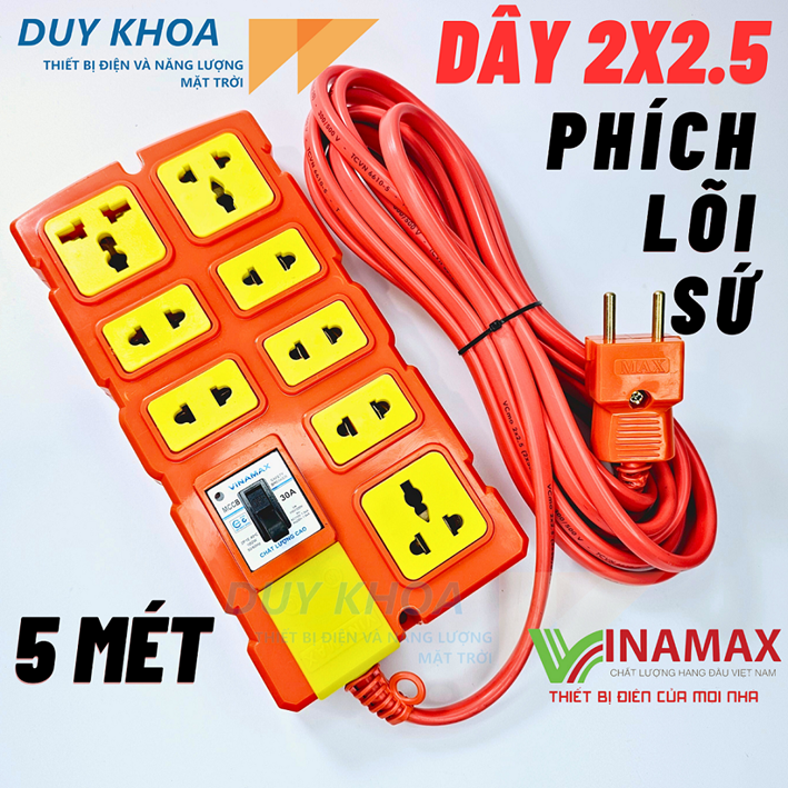 Ổ cắm điện chịu tải 8 lõi sứ Vinamax CB30A lõi sứ chống cháy nhựa chống vỡ