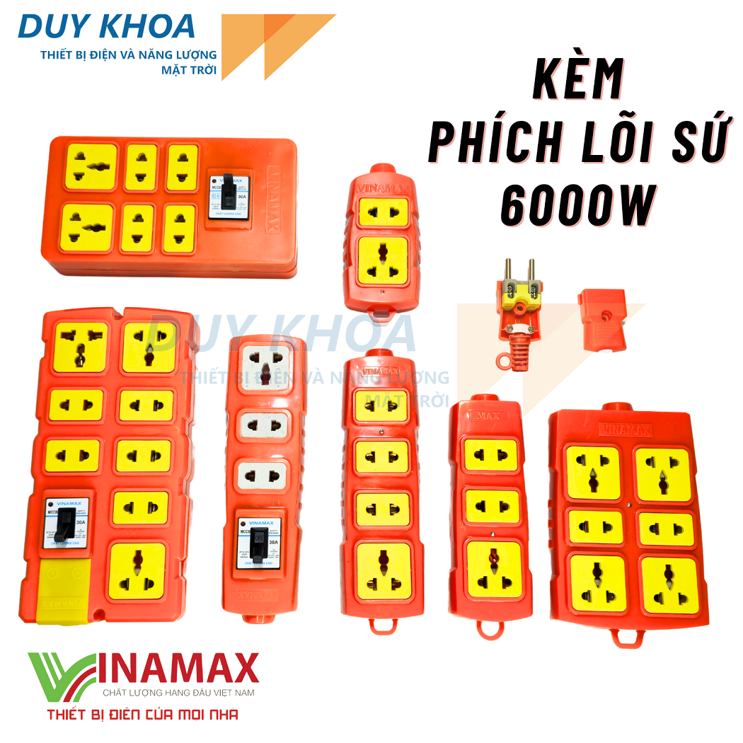 Combo Ổ cắm điện chịu tải lõi sứ kèm phích lõi sứ chịu tải 6000W Vinamax