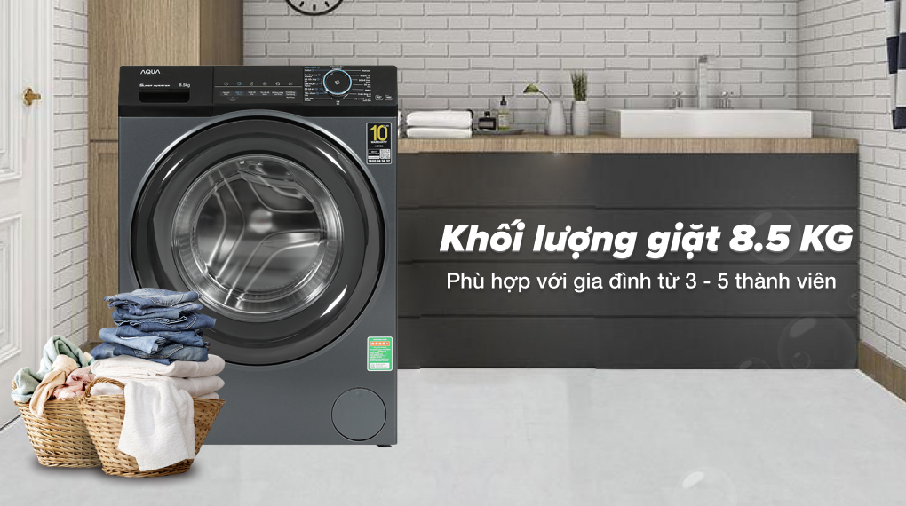 Máy giặt Aqua Inverter 8.5 Kg AQD-A852J.BK