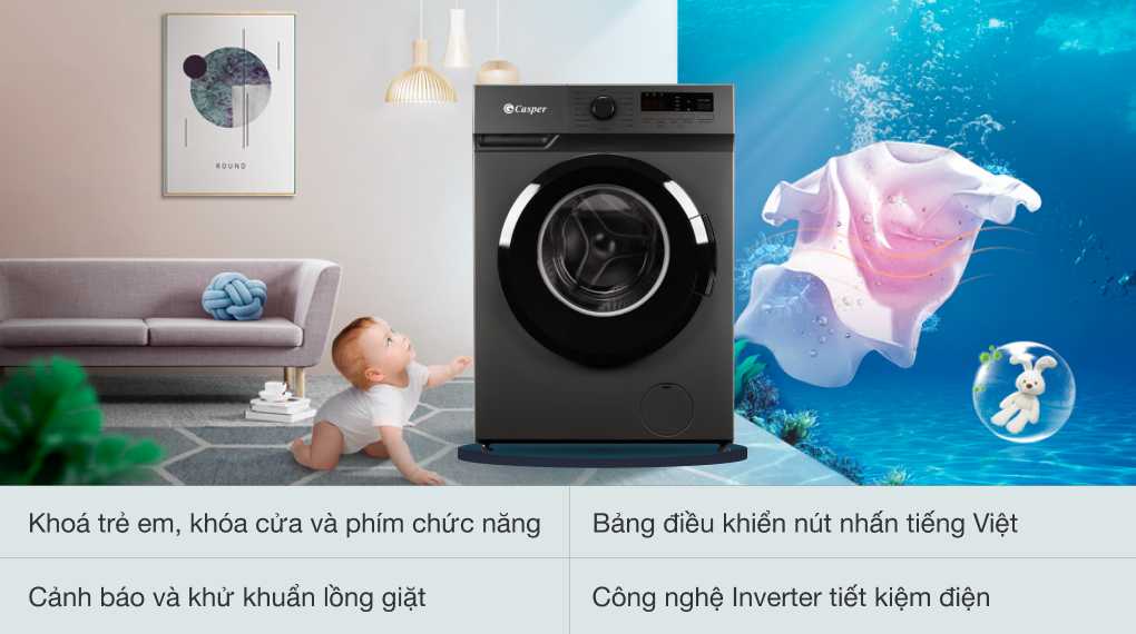 Máy giặt Casper Inverter 9 Kg WF-9VG1