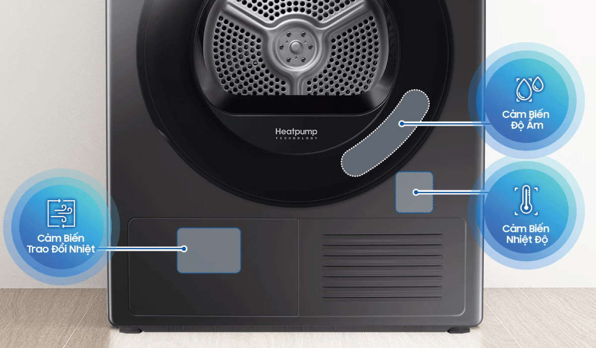 Máy sấy Samsung được trang bị bộ 3 cảm biến Optimal Dry