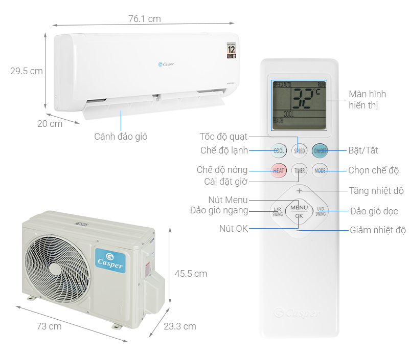 Máy Lạnh Casper Inverter 1.5 HP TC-12IS36