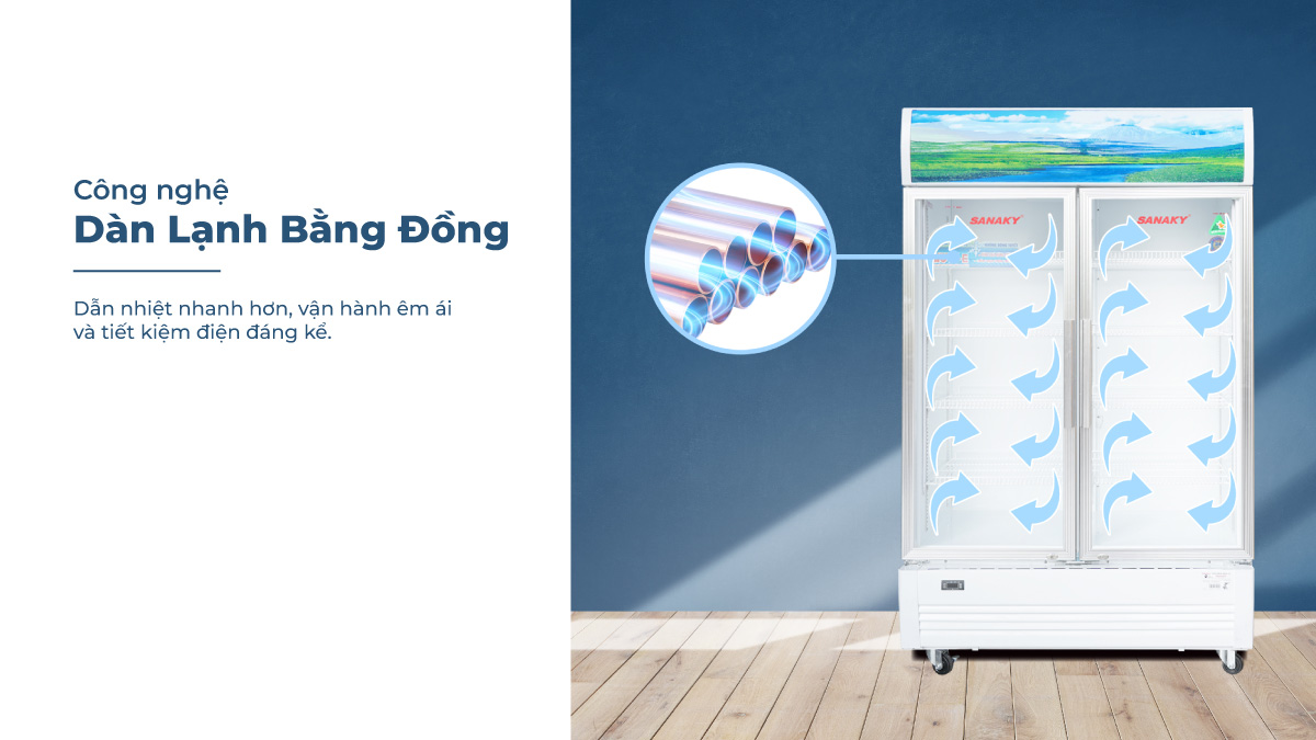 Tủ mát Sanaky được trang bị dàn lạnh bằng đồng