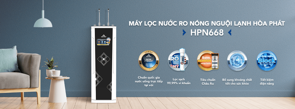 Máy lọc nước RO nóng nguội lạnh Hòa Phát HPN668
