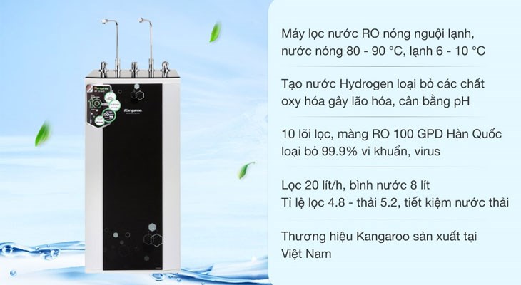 Máy lọc nước R.O nóng nguội lạnh Hydrogen Kangaroo KG10A4VTU 10 lõi