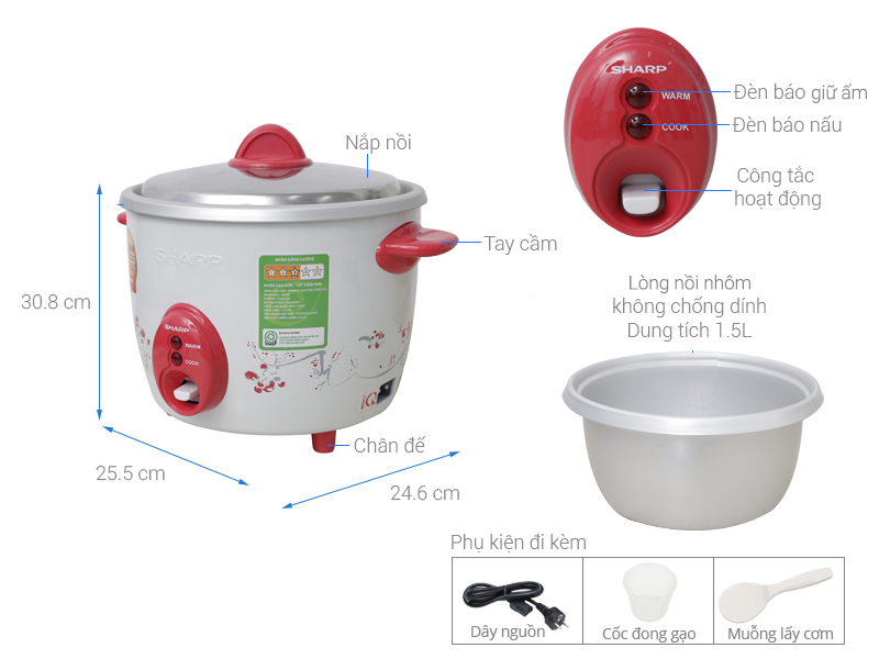 Nồi cơm điện nắp rời Sharp KSH-D15V