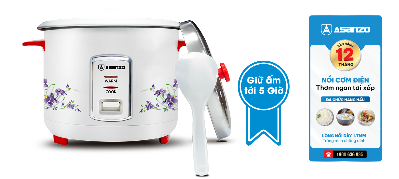 Nồi cơm điện nắp rời Asanzo RC-30WR