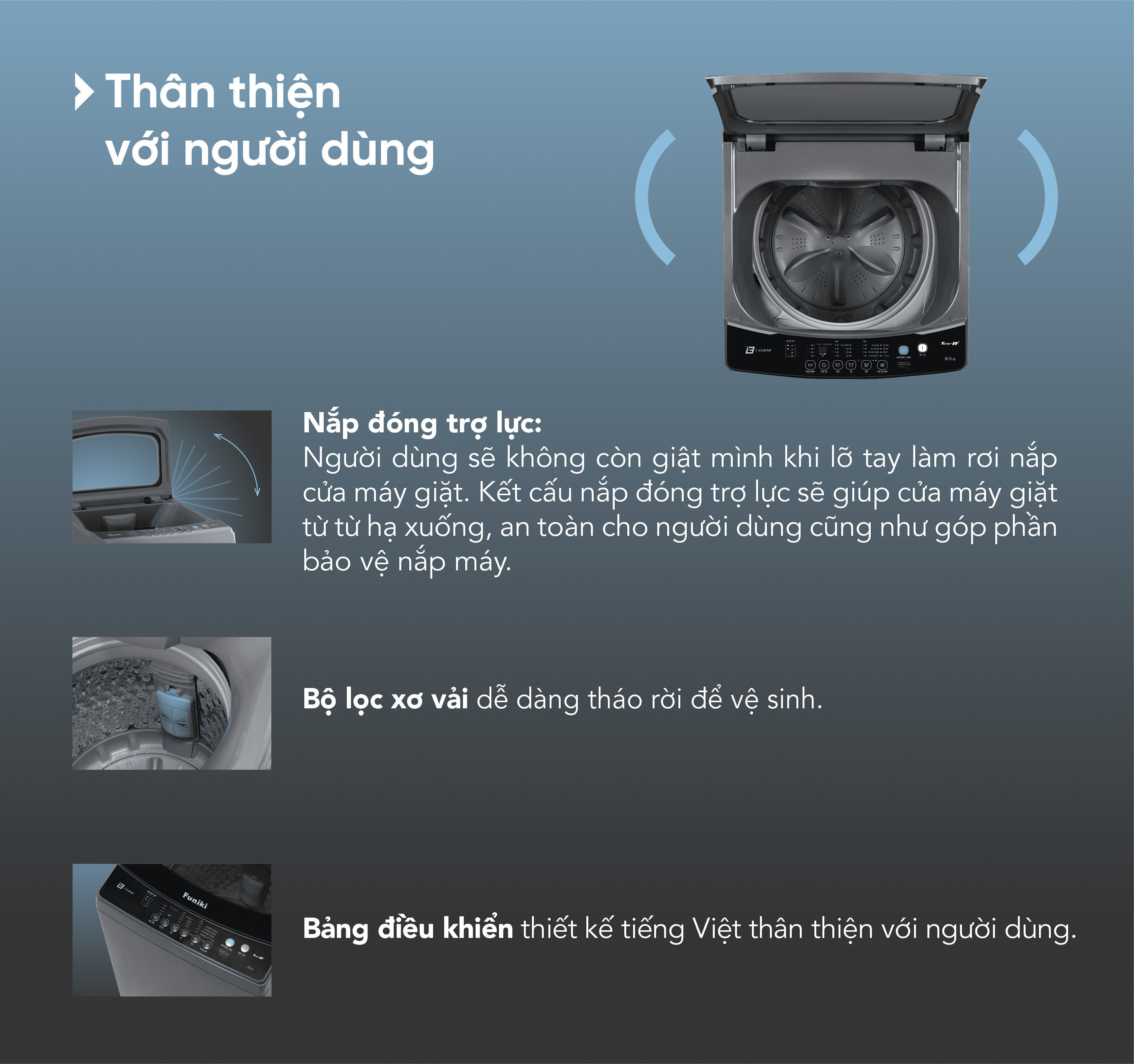 Máy giặt cửa trên Funiki HWM T695ABG