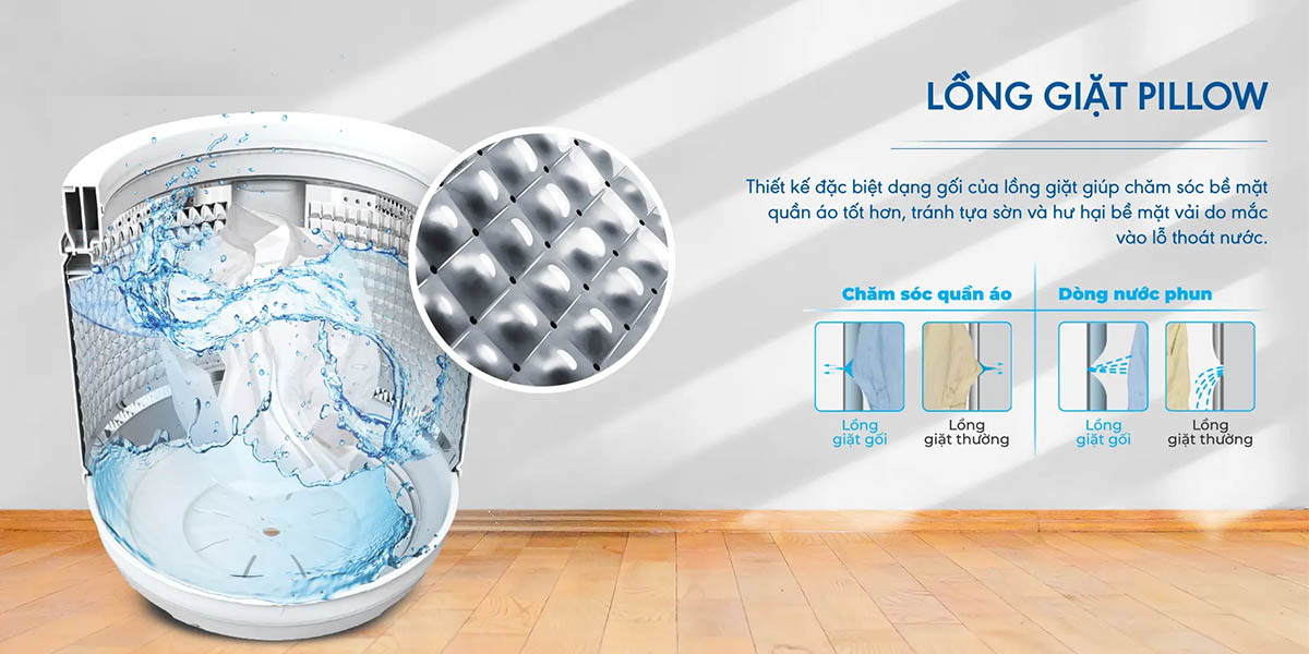 Thiết kế lồng giặt dạng pillow trên máy giặt AQUA