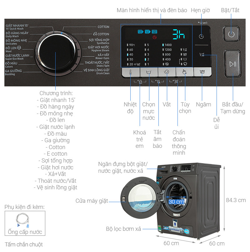 Máy giặt Samsung Inverter 9.5 Kg WW95TA046AX/SV