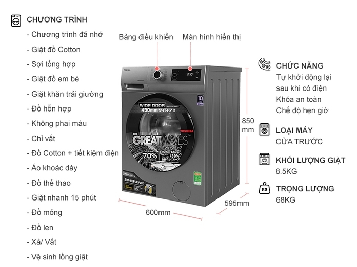 Máy Giặt Toshiba Inverter 8.5 Kg TW-BK95S3V(SK)