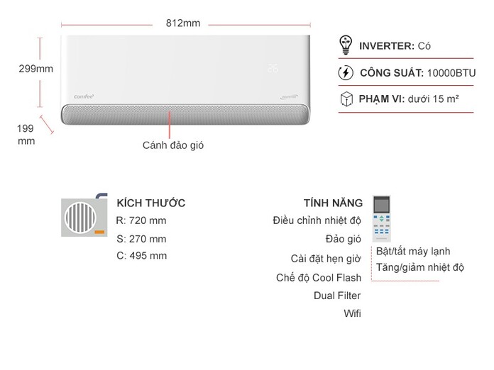 Máy lạnh Comfee Inverter 1 HP CFS-10VCB1