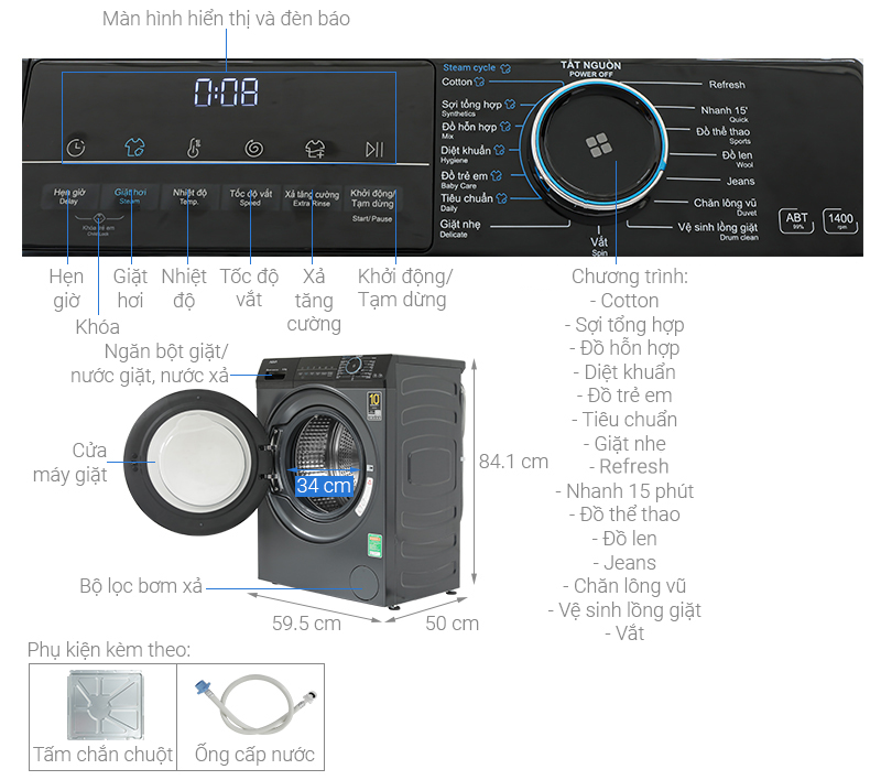 Máy giặt Aqua Inverter 8.5 Kg AQD-A852J.BK