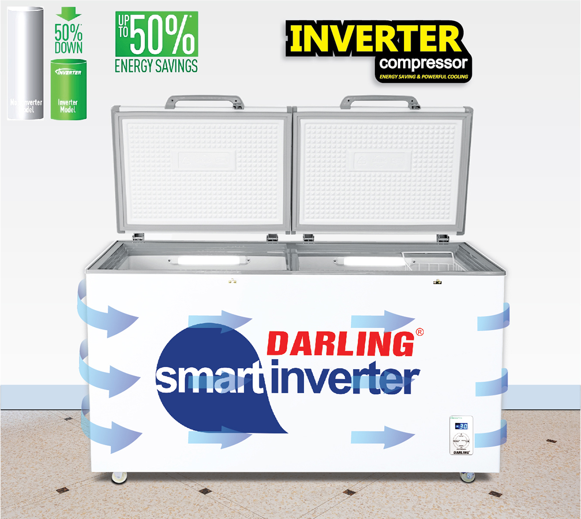 Tủ Đông Mát Darling Inverter 370 Lít DMF-3699WSI