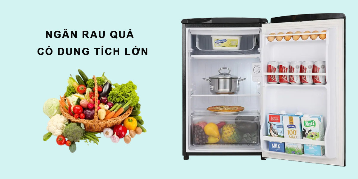 Tủ Lạnh Aqua 90 Lít AQR-D99FA (BS) sở hữu ngăn rau quả có dung tích lớn