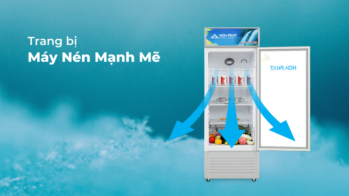 Tủ mát Hòa Phát sở hữu máy nén hiện đại, làm lạnh mạnh mẽ