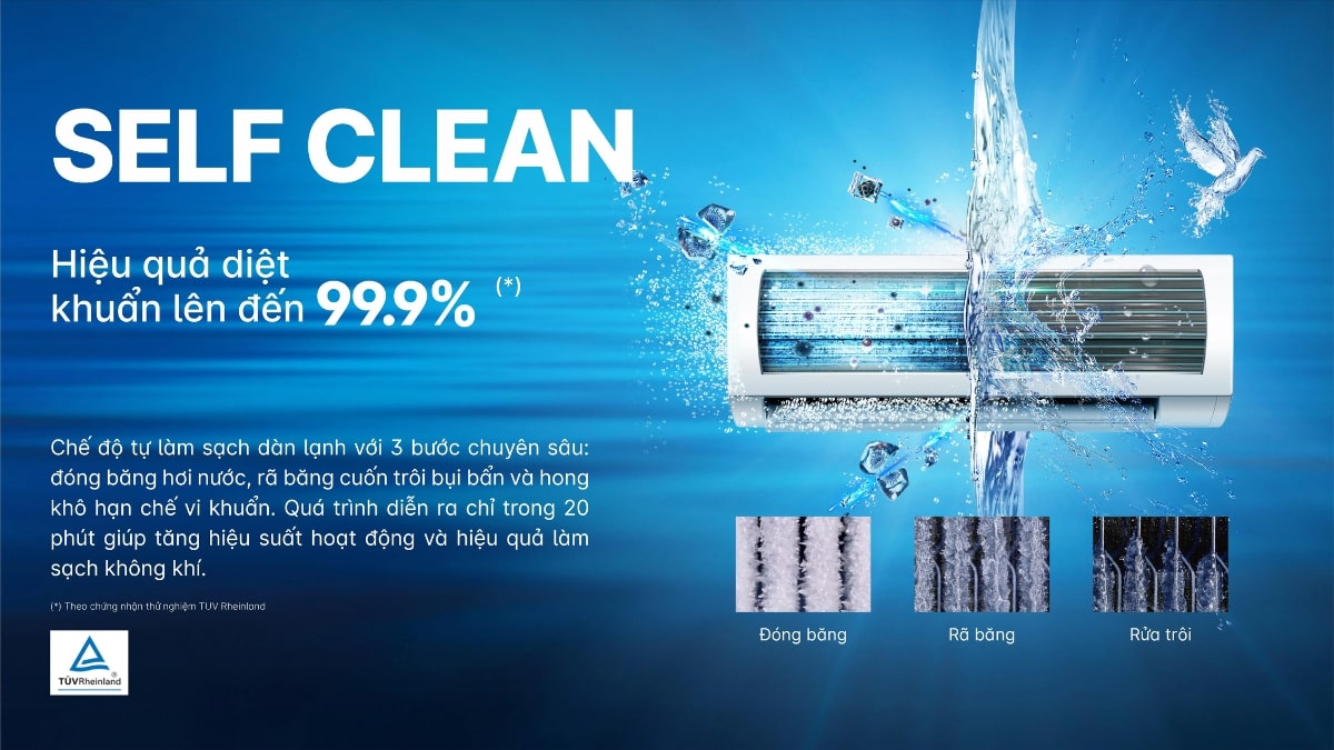 Tự động cuốn trôi bụi bẩn nhờ công nghệ Self Clean