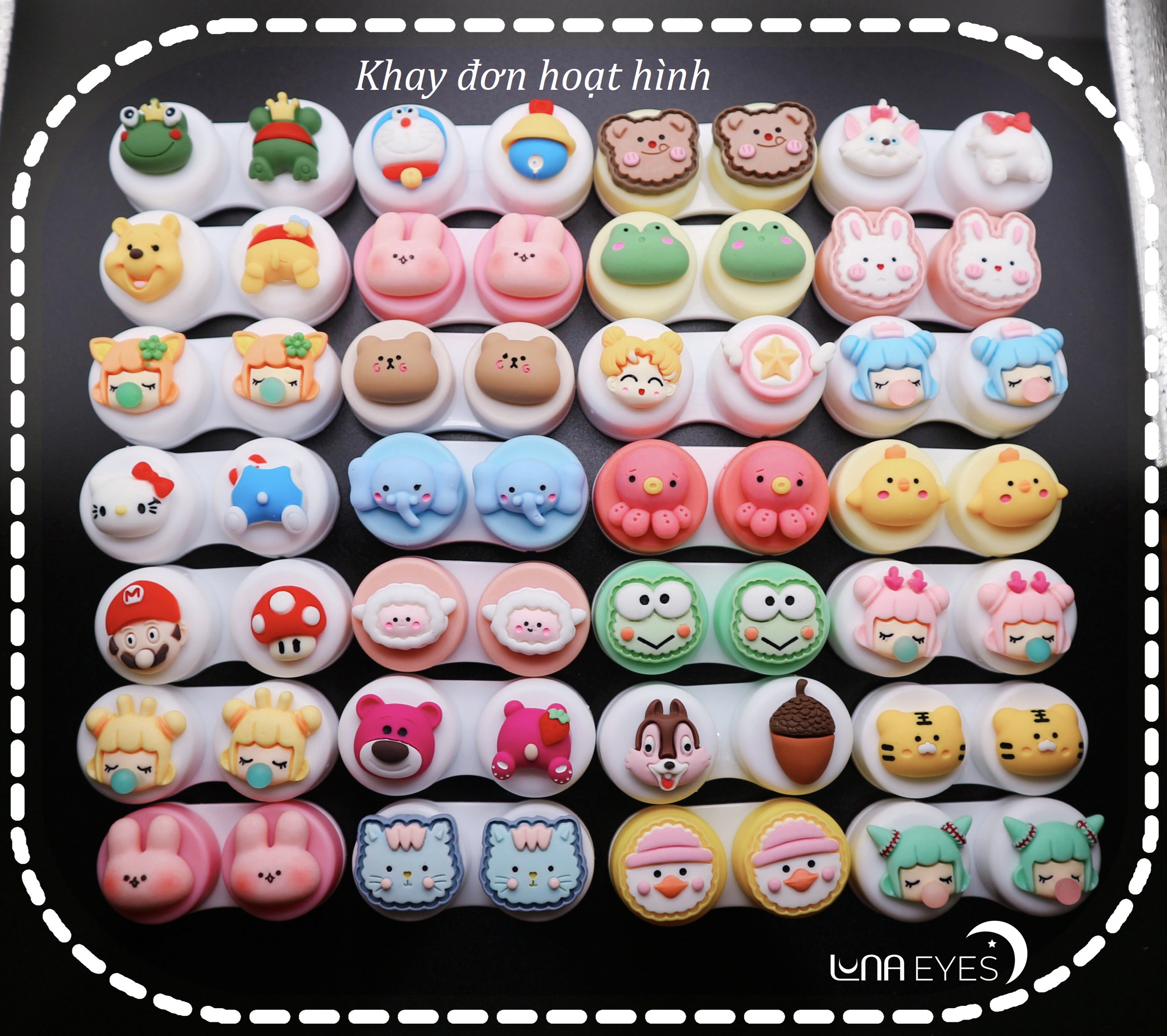 Khay đơn Hoạt Hình LUNA EYES kèm dụng cụ đeo lens
