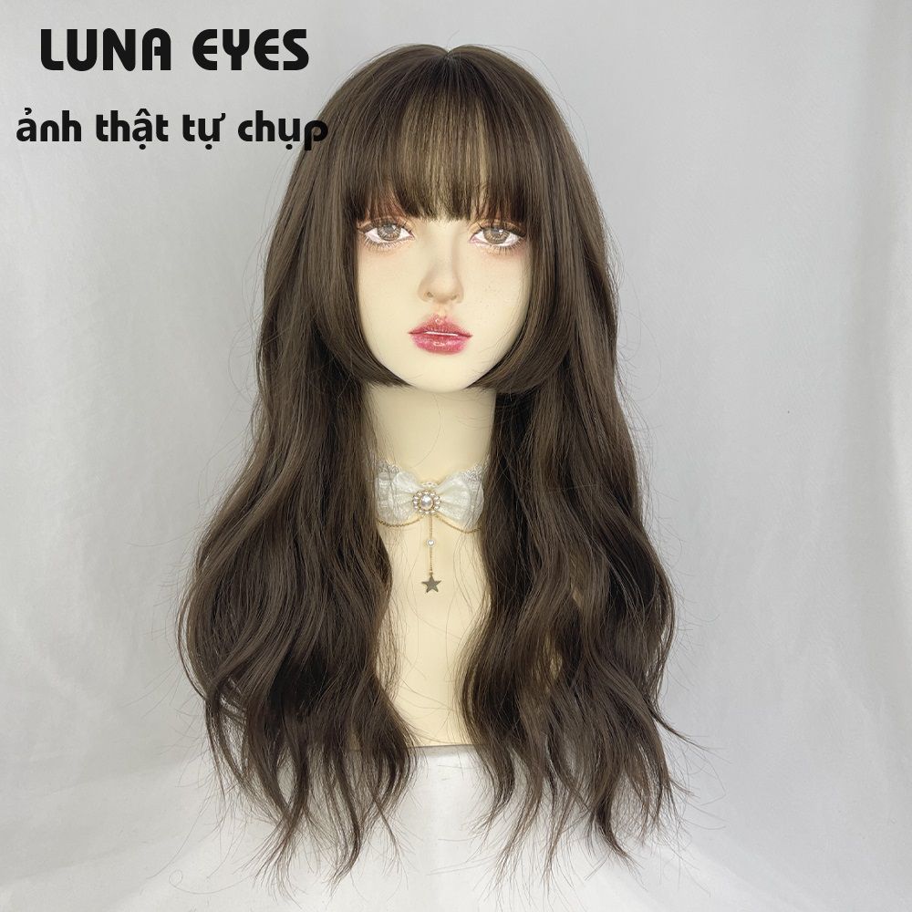 [JG137] Tóc Giả Xoăn Dài Mái Hime Màu Nâu Lạnh