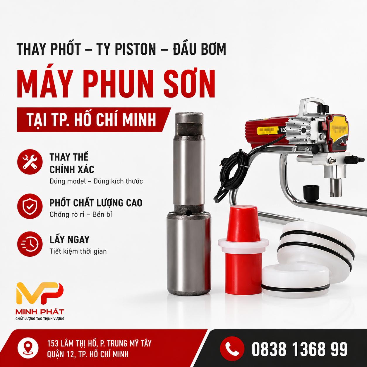 🔧 Thay Phốt – Ty Piston – Đầu Bơm Máy Phun Sơn Tại TP. Hồ Chí Minh | Sửa Lấy Ngay – Minh Phát