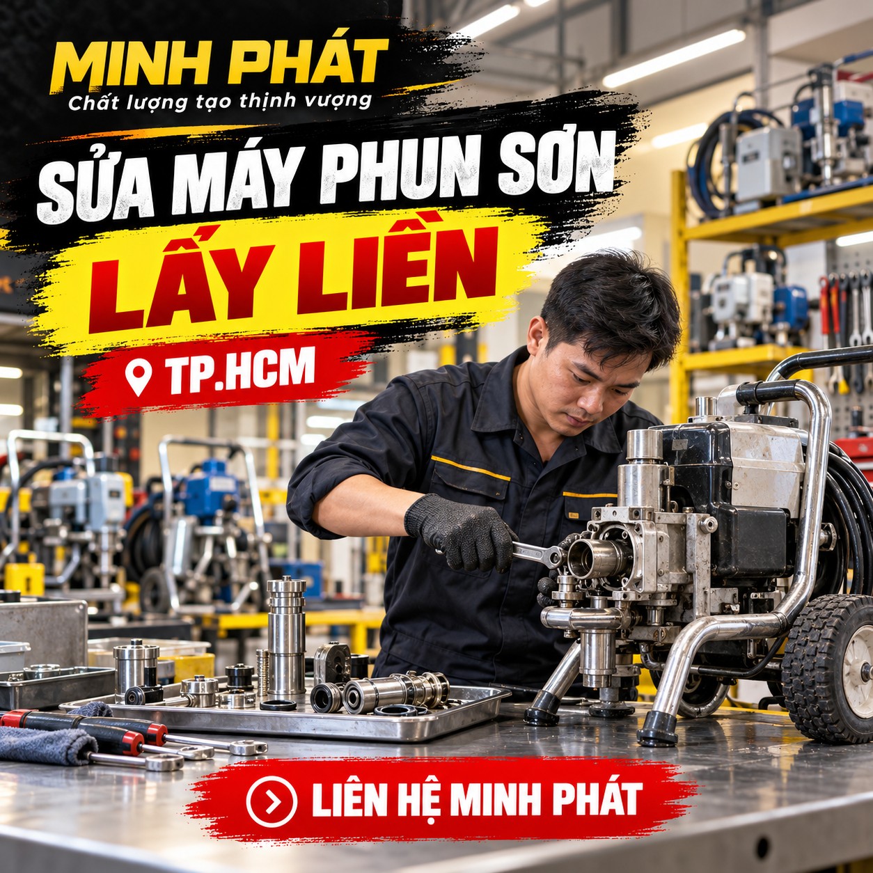 Sửa máy phun sơn lấy liền TPHCM – Liên hệ Minh Phát