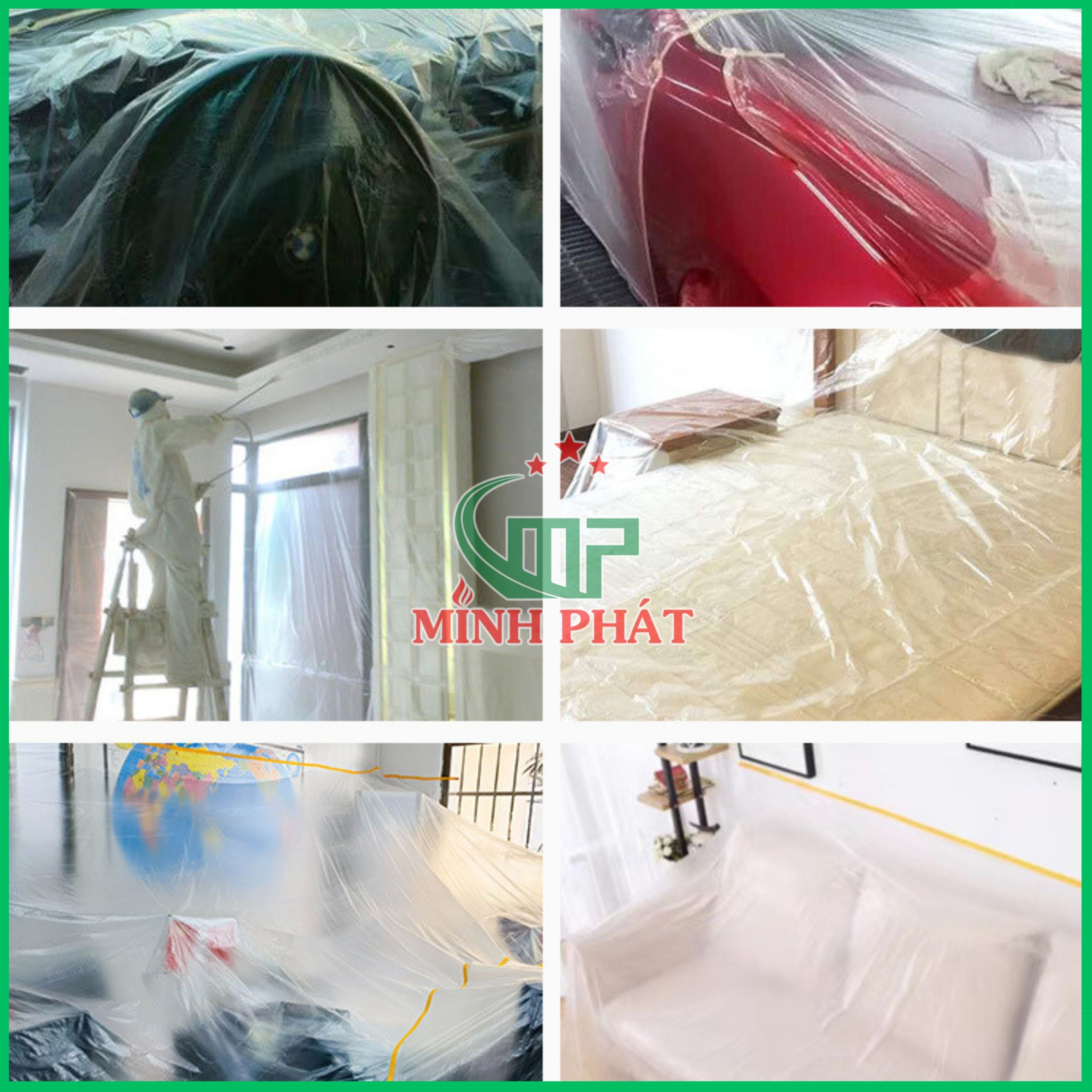 Màng Keo Nilon Hỗ Trợ Che Chắn Khi Phun Sơn Tường Cải Thiện Nhà Cửa, Màng Che Sơn Đa Năng Minh Phát