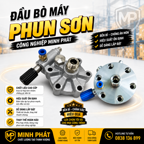 Đầu Bò Máy Phun Sơn Công Nghiệp Minh Phát, Đầu Bơm Inox - Hợp Kim Nhôm Thay Thế Cho Linh Kiện Phun Sơn