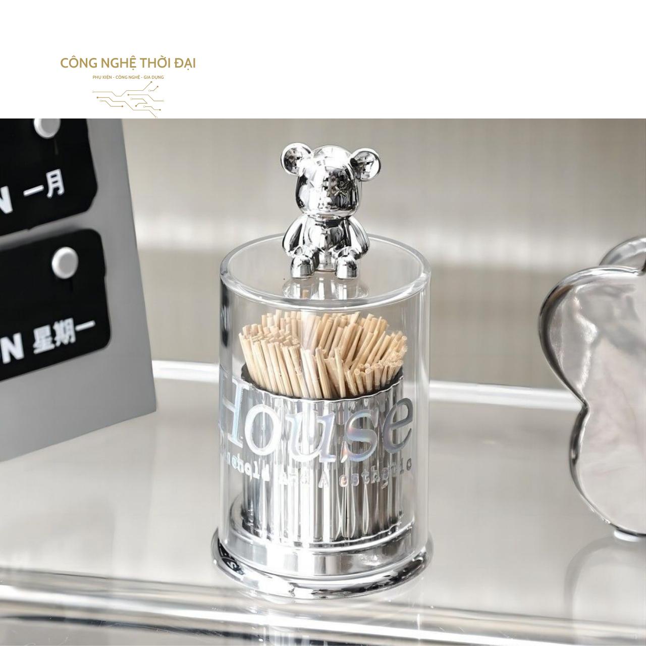 Hộp Đựng Tăm Bông, Tăm Xỉa Răng Hình Gấu Decor Siêu Xinh