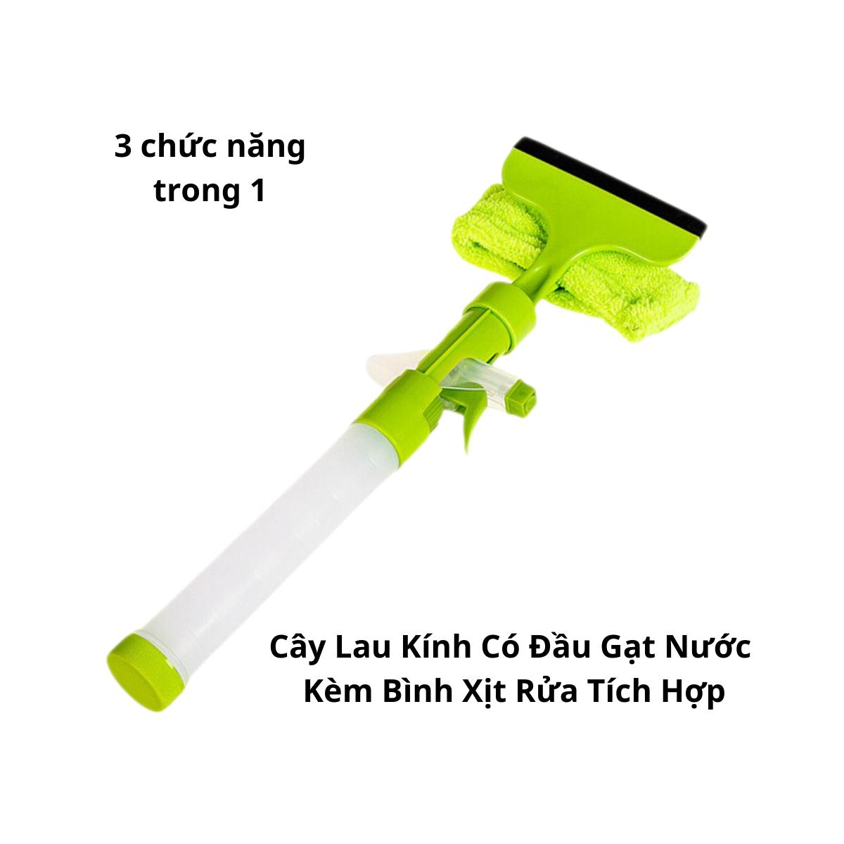 Cây Lau Kính Có Đầu Gạt Nước Kèm Bình Xịt Rửa Tích Hợp 3 Chức Năng