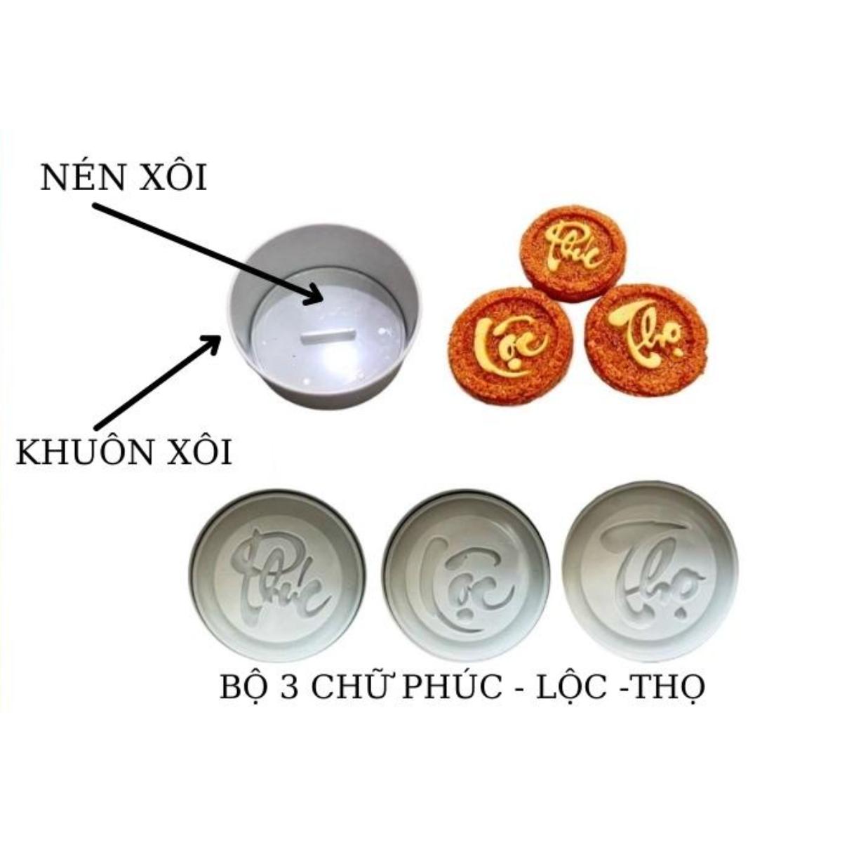 Bộ Khuôn Làm Xôi In Chữ Phúc Lộc Thọ 5 Chi Tiết Bằng Chất Liệu Nhựa Chịu Nhiệt