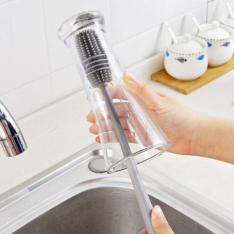Bàn chải silicon vệ sinh ly cốc cán cầm dài