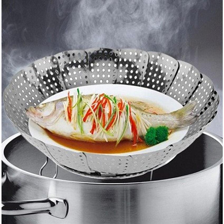Rổ hấp inox gấp gọn có lỗ ráo nước