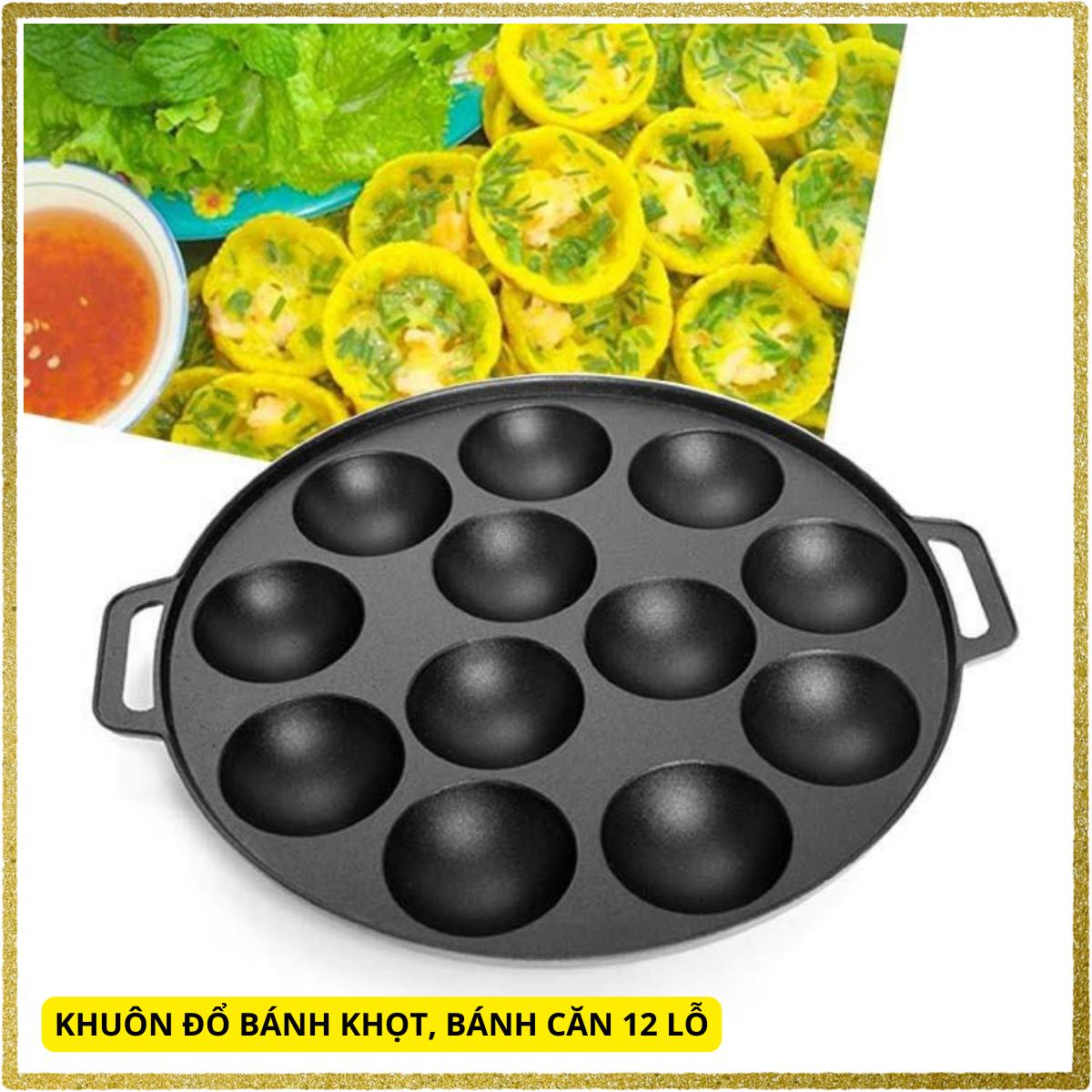 Khuôn đổ bánh khọt bánh căn 12 lỗ chống dính kèm nắp đậy
