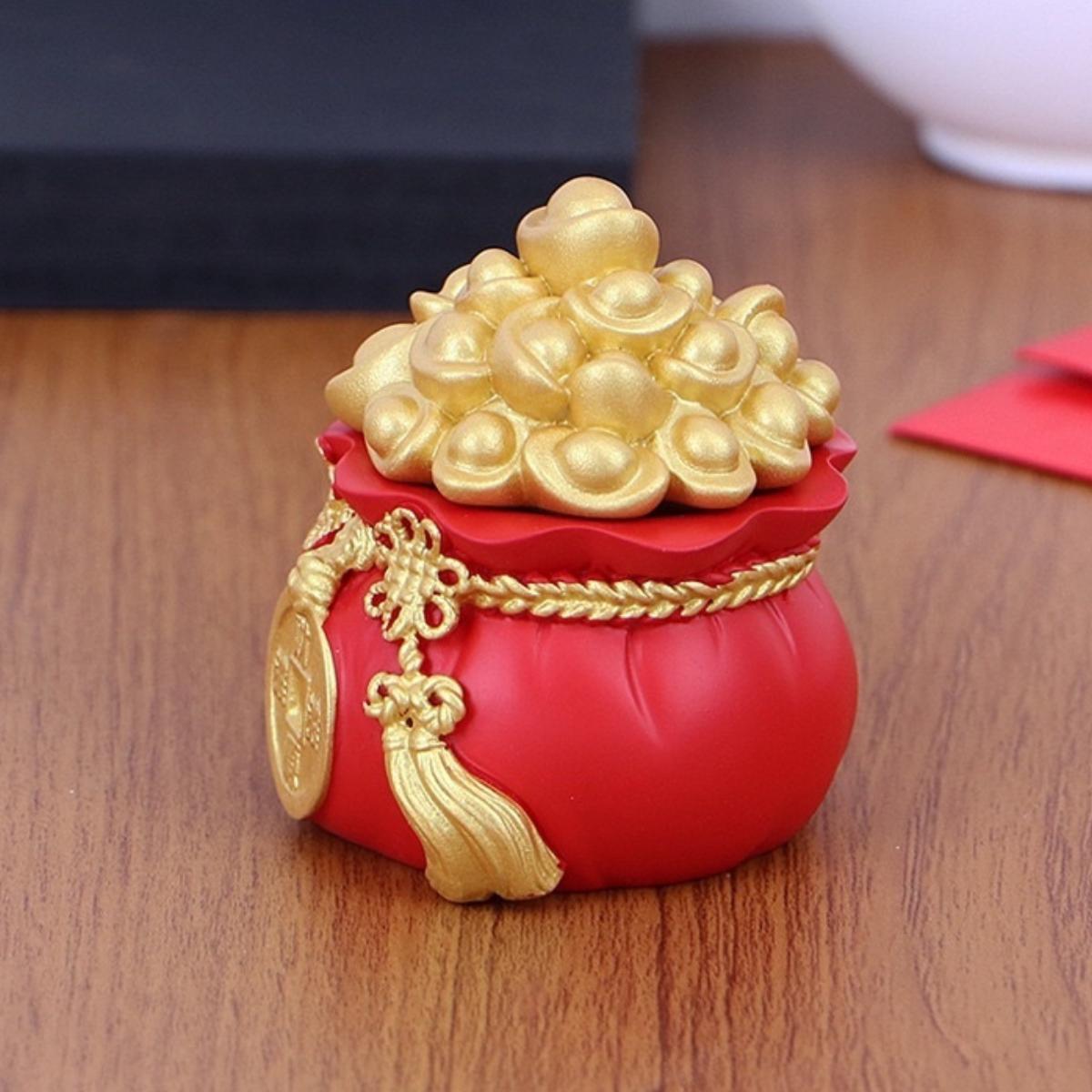 Hũ Đựng Muối Gạo Tài Lộc Đầu Năm Mới, Túi Thần Tài May Mắn Trang Trí Ban Thờ, Bàn Làm Việc Kích thước: 5.5*6*5.5cm