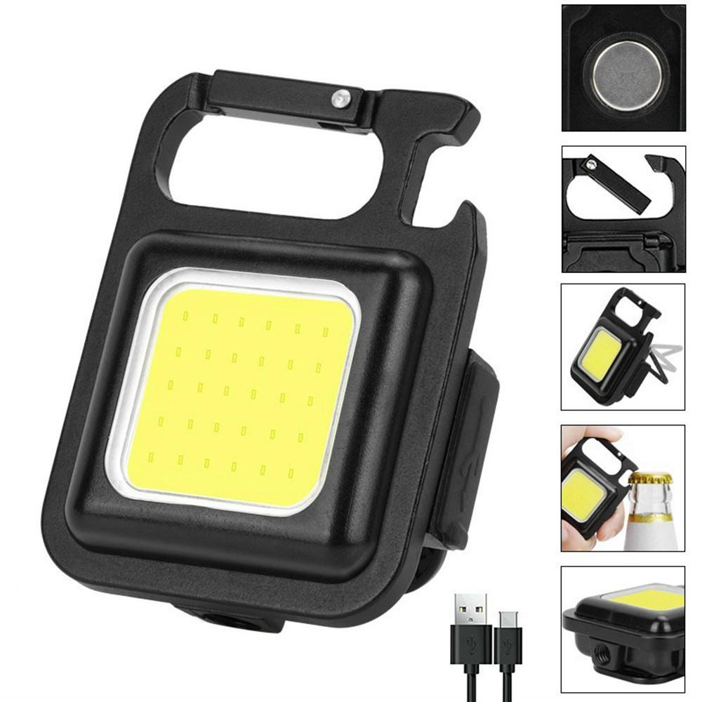 Đèn Pin Led Mini Siêu Sáng COB Có Móc Khóa Dùng Mở Nắp Chai Chế Độ Nhấp Nháy Có Sạc Usb
