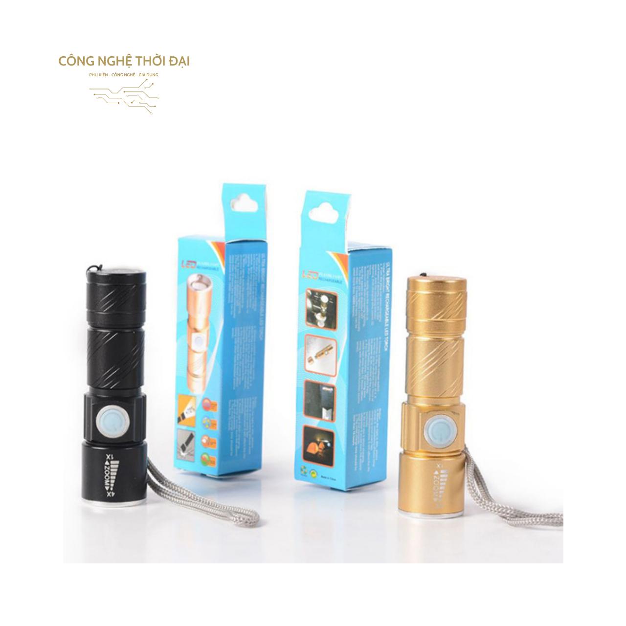 Đèn Pin Mini Zoom Chiếu Xa 200 m Sạc USB
