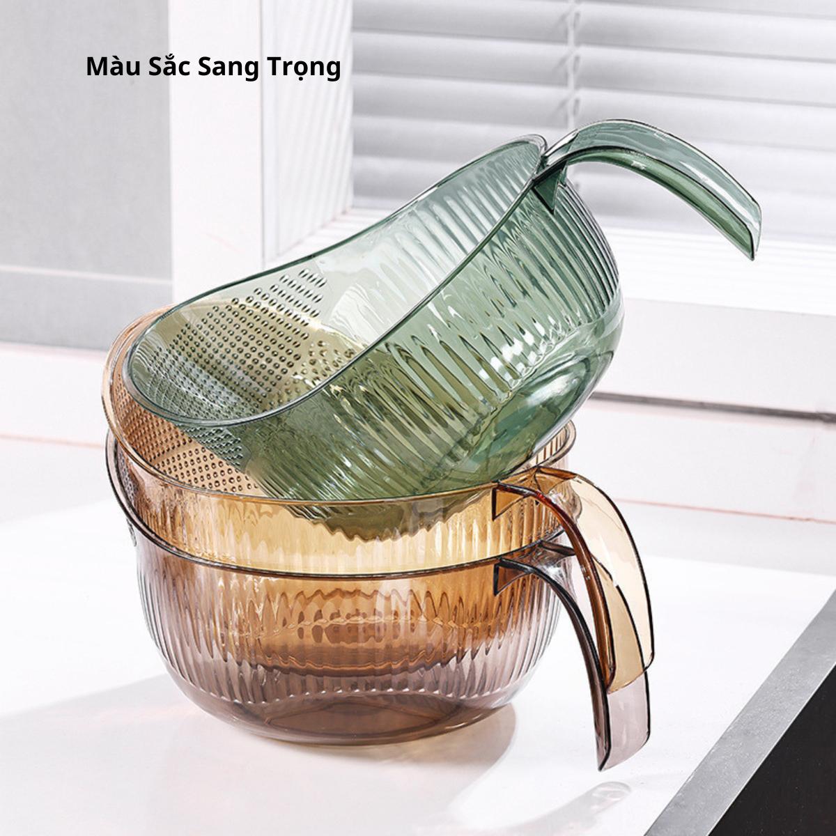 Rổ Vo Gạo, Rửa Trái Cây, Rau Củ Quả Nhà Bếp Có Lỗ Thoát Nước Và Tay Cầm