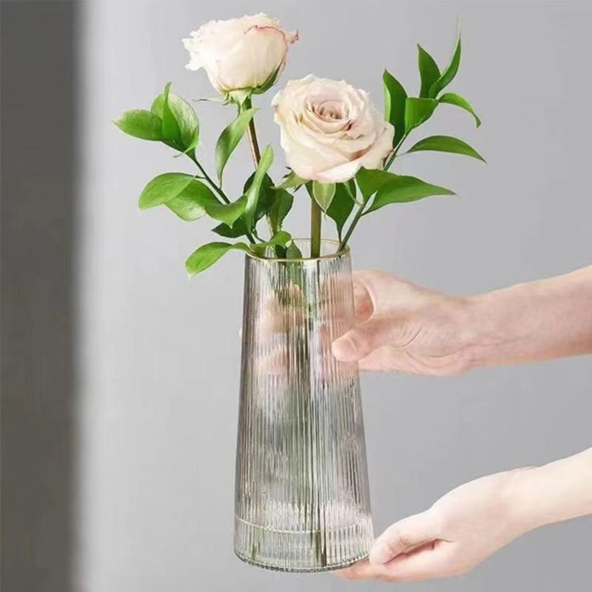 Bình Bông Lọ Cắm Hoa Thuỷ Tinh Viền Vàng Sang Trọng Trang Trí Để Bàn