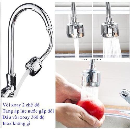 Đầu vòi tăng áp rửa bát, Vòi tăng áp bồn rửa bát xoay linh hoạt 360 tiện lợi với 2 chế độ nước có dây