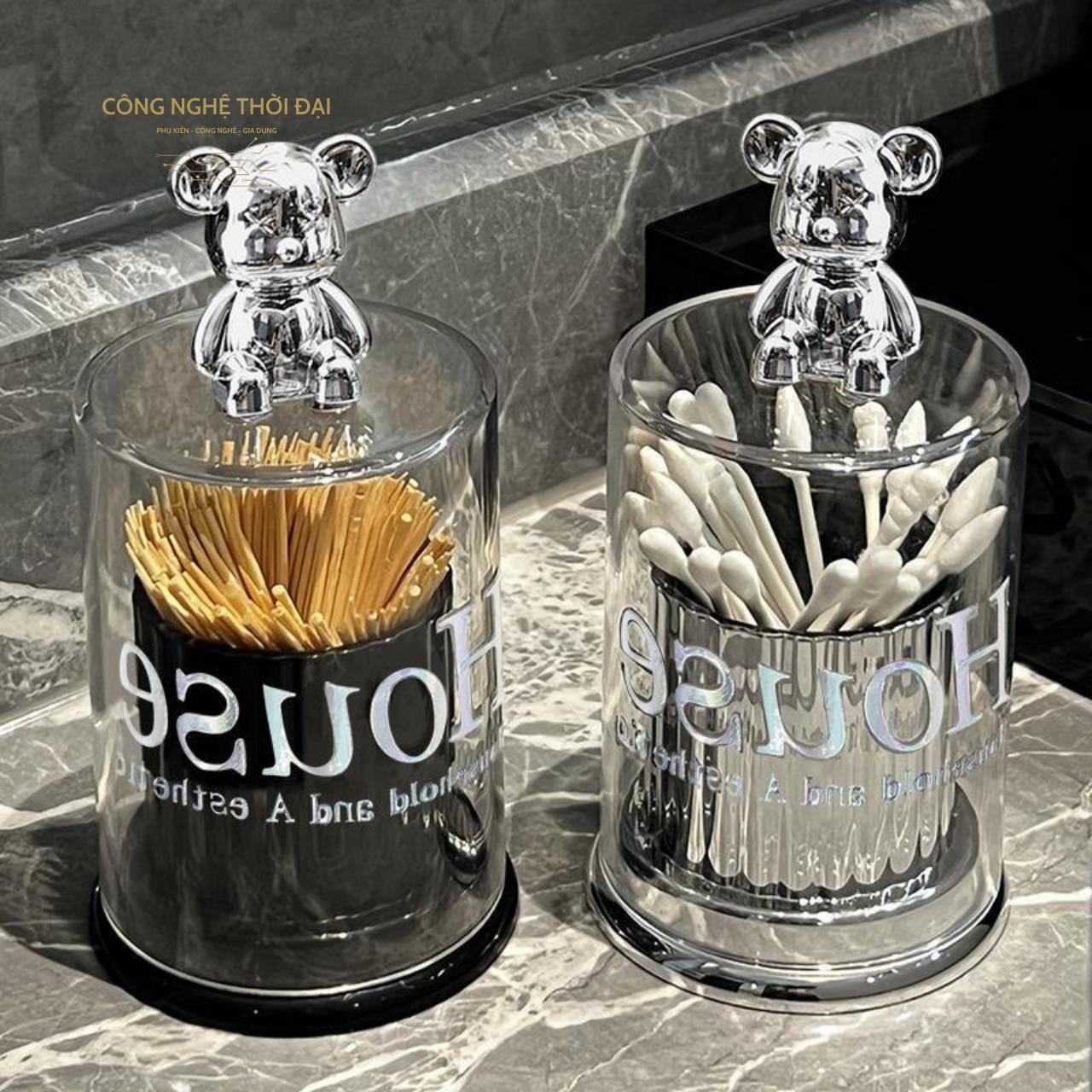 Hộp Đựng Tăm Bông, Tăm Xỉa Răng Hình Gấu Decor Siêu Xinh