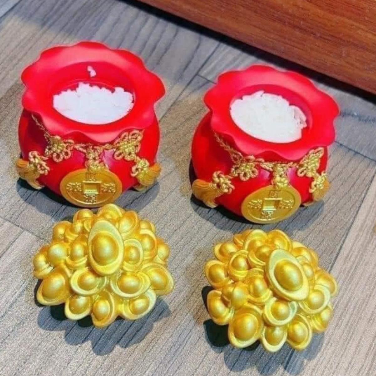 Hũ Đựng Muối Gạo Tài Lộc Đầu Năm Mới, Túi Thần Tài May Mắn Trang Trí Ban Thờ, Bàn Làm Việc Kích thước: 5.5*6*5.5cm
