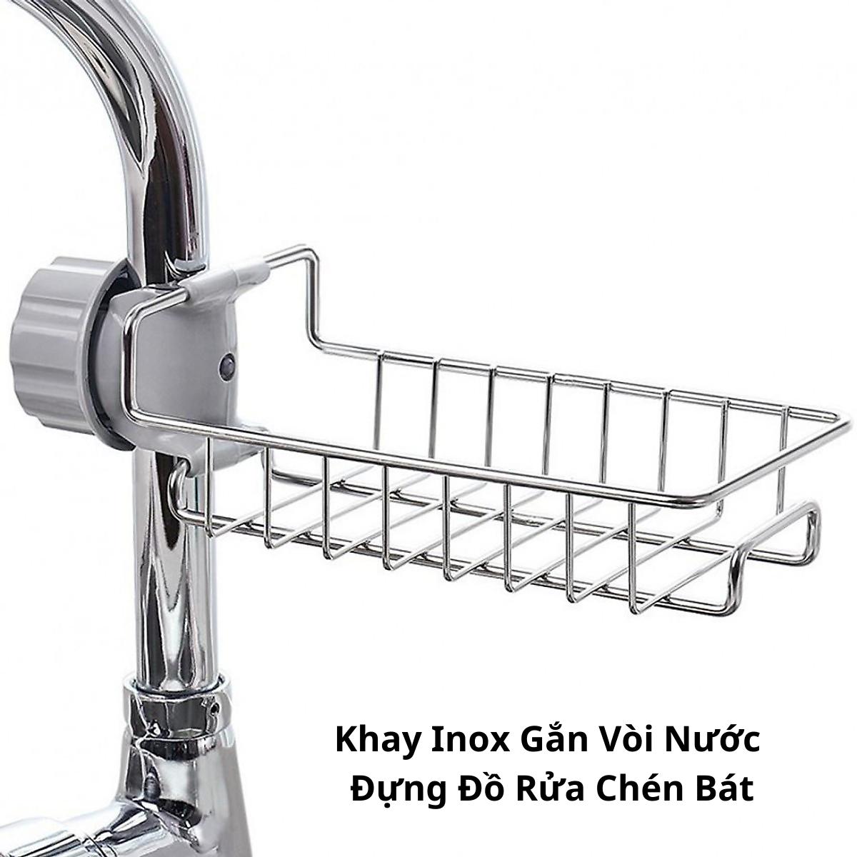 Khay Inox Gắn Vòi Nước Đựng Đồ Rửa Chén Bát