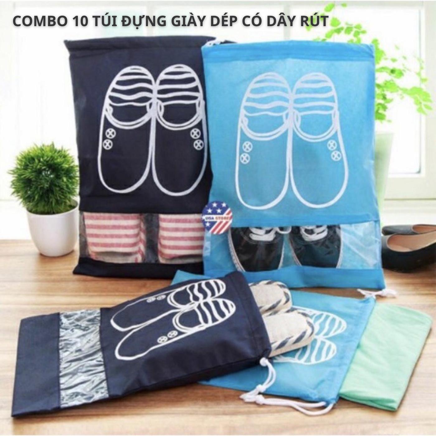 Combo 10 Túi Vải Đựng Giày Dép Du Lịch Size Lớn Có Dây Rút