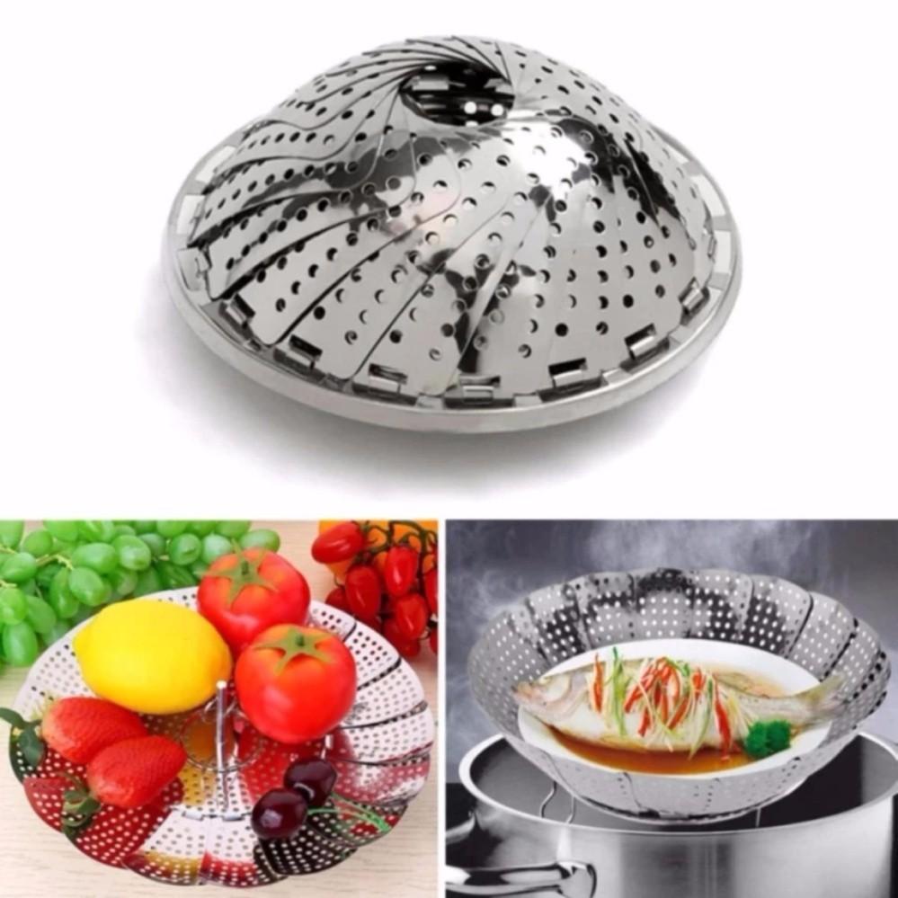 Rổ hấp inox gấp gọn có lỗ ráo nước