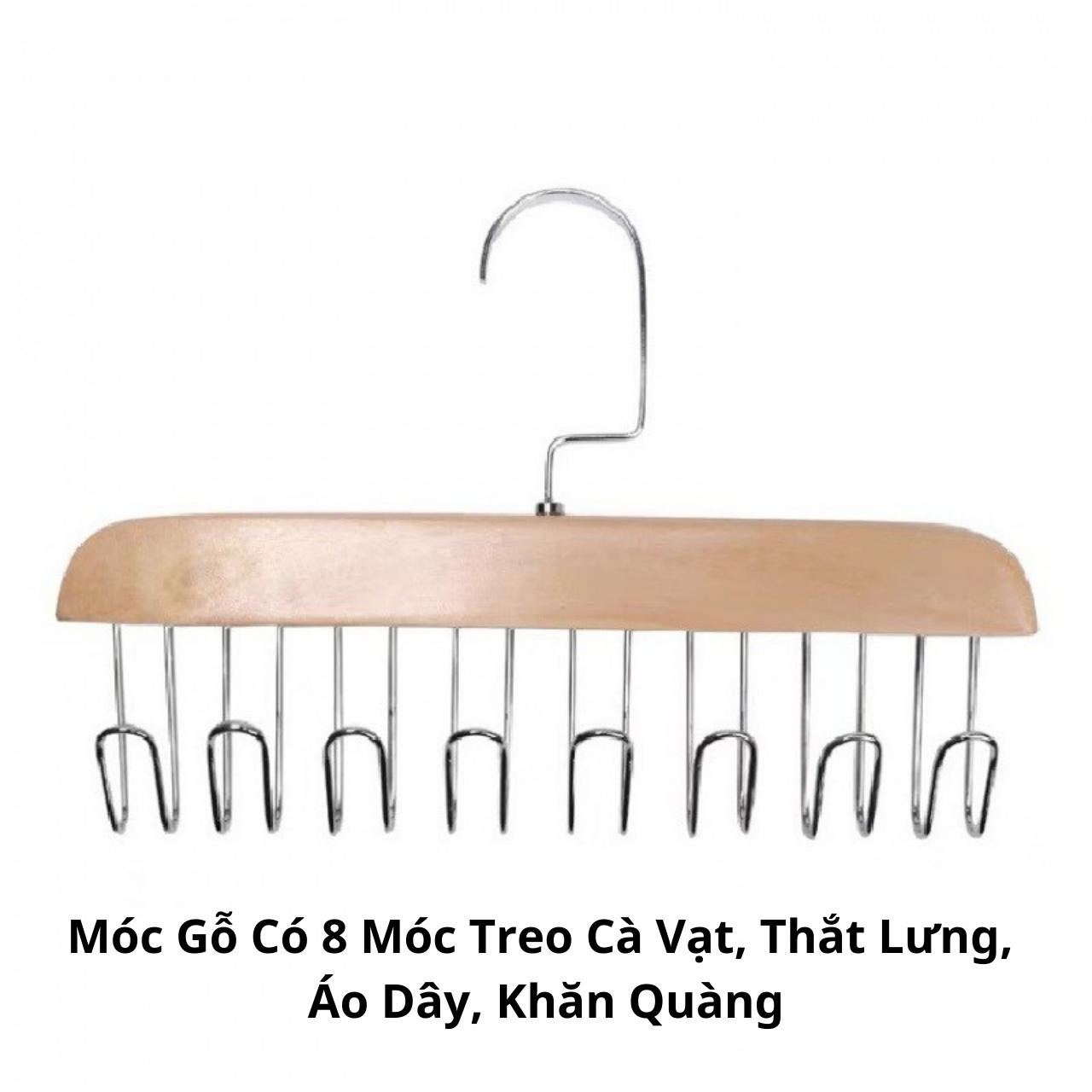Móc Gỗ Có 8 Móc Treo Cà Vạt, Thắt Lưng, Áo Dây, Khăn Quàng