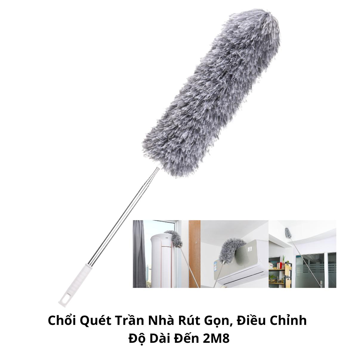 Chổi Quét Trần Nhà Lau Bụi, Mạng Nhện Trên Cao Có Thể Rút Gọn Và Điều Chỉnh Độ Dài Đến 2M8