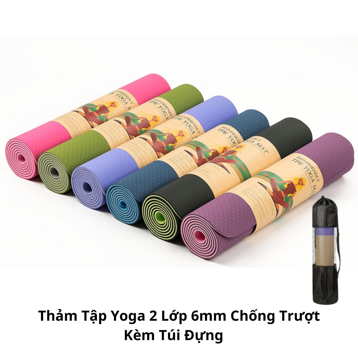 Thảm Tập Yoga 2 Lớp 6mm Chống Trượt Kèm Túi Đựng Tập Gym Thể Thao Chống Thấm