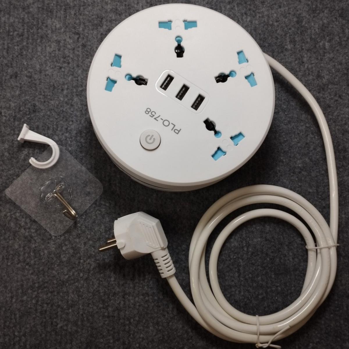 Ổ Cắm Điện Đa Năng Chống Giật Có 3 Lỗ USB Sạc Được Điện Thoại Dây Dài 2M